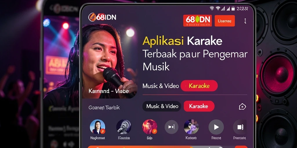 Screenshot antarmuka pengguna aplikasi Karaoke 68IDN yang menarik.