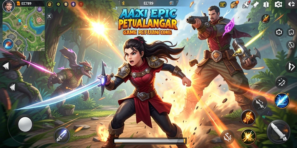 Screenshot utama EE789 menampilkan antarmuka permainan yang dinamis dan penuh aksi.