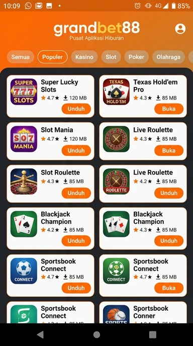 Tampilan katalog aplikasi grandbet88